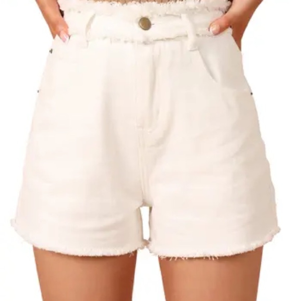 Petal & Pup Mary White Jean Shorts Frayed Hem High-Waisted